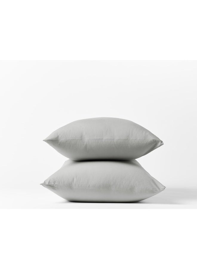 Coyuchi Organic Crinkled Percale Pillowcase, Set of 2, Pewter (King) - Image 1